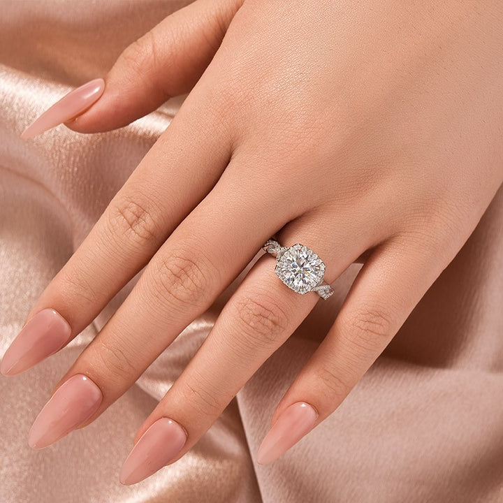 Moissanite 2.0 Ct Halo Round Cut Twist White Gold Engagement Ring