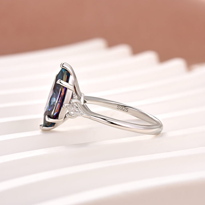 Moissanite 3.0Ct Blue Marquise Cut Three-Stone Ring In Sterling Silver