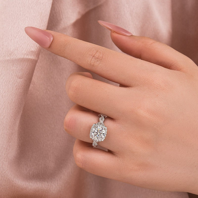 Moissanite 2.0 Ct Halo Round Cut Twist White Gold Engagement Ring