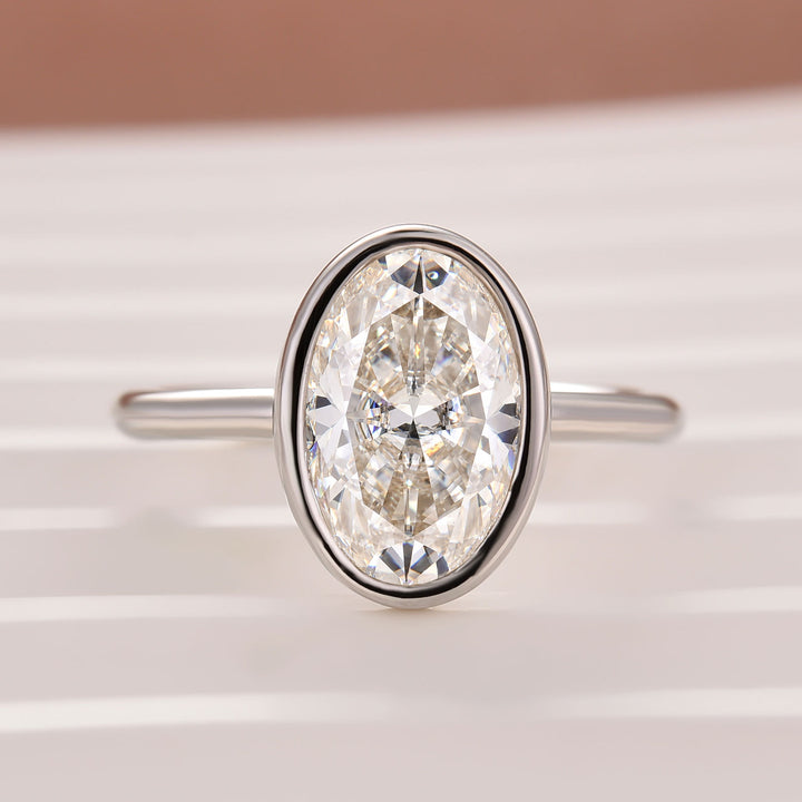 Moissanite 3.0Ct Oval Cut Bezel Set Solitaire Engagement Ring