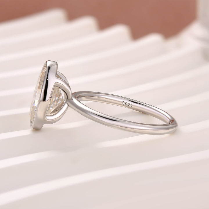 Moissanite 3.0Ct Oval Cut Bezel Set Solitaire Engagement Ring