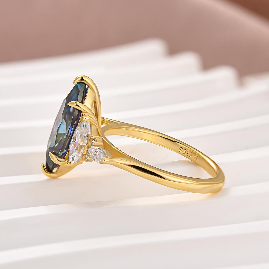 Moissanite 3.0Ct Blue Marquise Vintage Three-Stone Ring