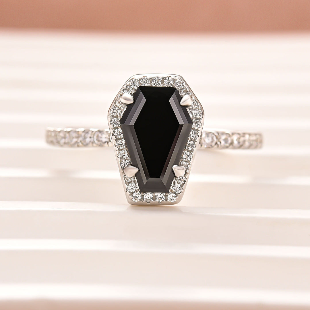 Moissanite 1.7Ct Black Coffin Cut Halo Engagement Ring