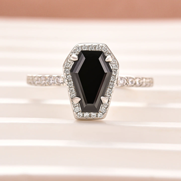 Moissanite 1.7Ct Black Coffin Cut Halo Engagement Ring