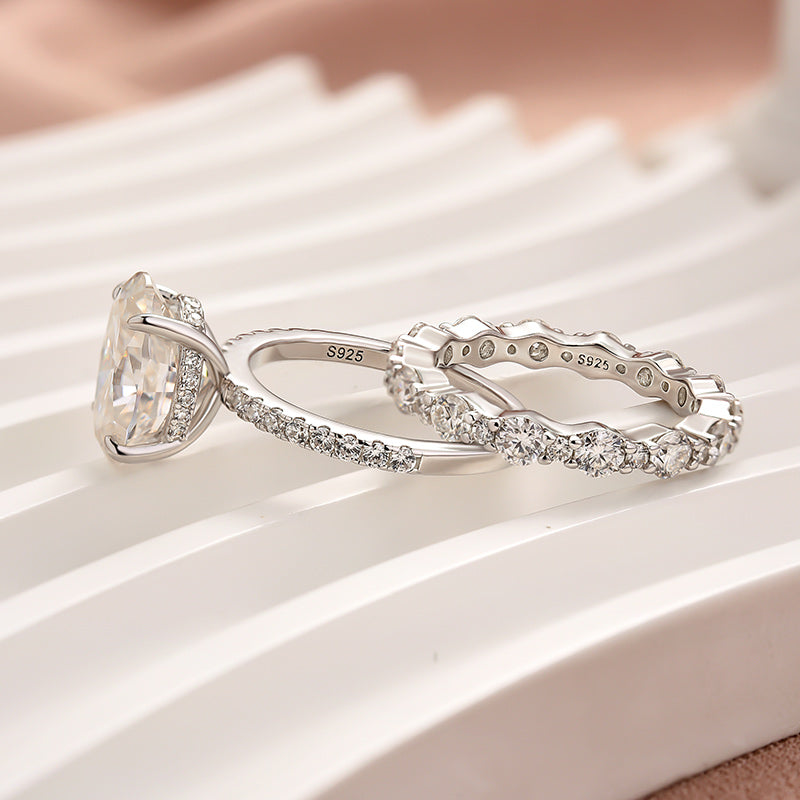Rodiffy Moissanite 4.0Ct Oval Cut Engagement Ring With Round Cut Wedding Band Wedding Ring Set