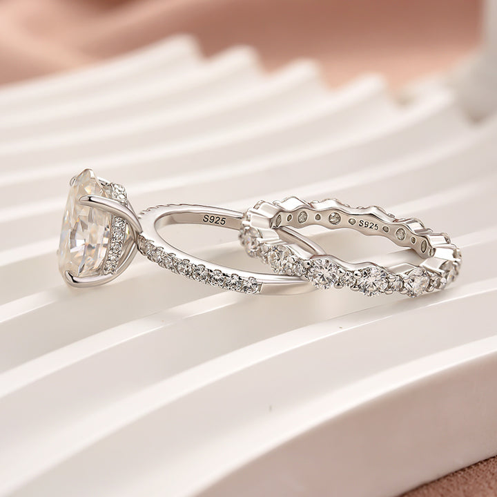 Rodiffy Moissanite 4.0Ct Oval Cut Engagement Ring With Round Cut Wedding Band Wedding Ring Set