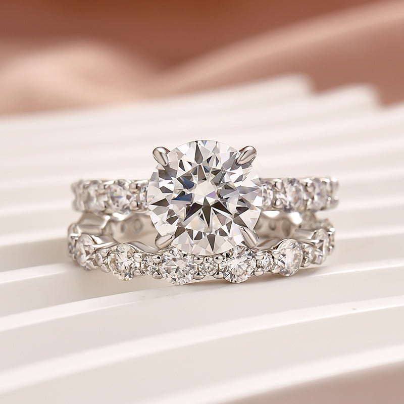 Moissanite 4.0Ct Oval Cut/4.0 Ct Round Cut/3.5Ct Radiant Cut Engagement Ring With Round Cut Wedding Band Wedding Ring Set