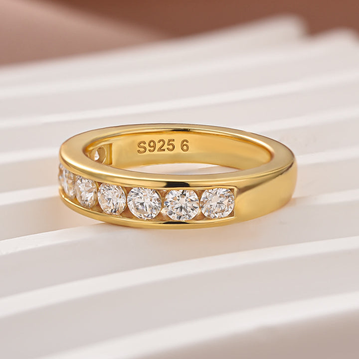 Moissanite 0.9Ct Channel Setting Round Cut Half Eternity Band