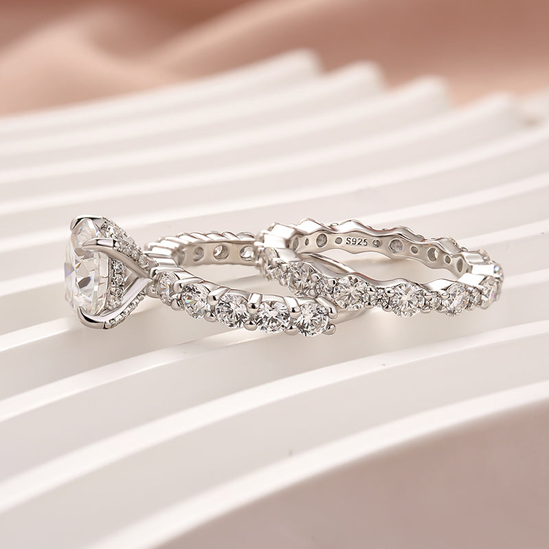 Moissanite 4.0Ct Oval Cut/4.0 Ct Round Cut/3.5Ct Radiant Cut Engagement Ring With Round Cut Wedding Band Wedding Ring Set