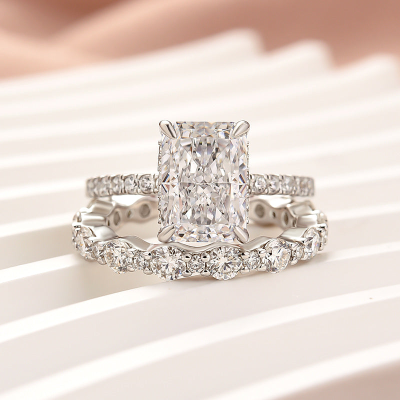 Rodiffy Moissanite 3.5Ct Radiant Cut Engagement Ring With Round Cut Wedding Band Wedding Ring Set