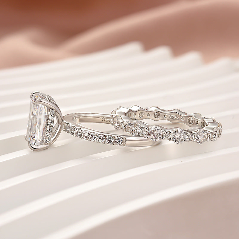 Rodiffy Moissanite 3.5Ct Radiant Cut Engagement Ring With Round Cut Wedding Band Wedding Ring Set