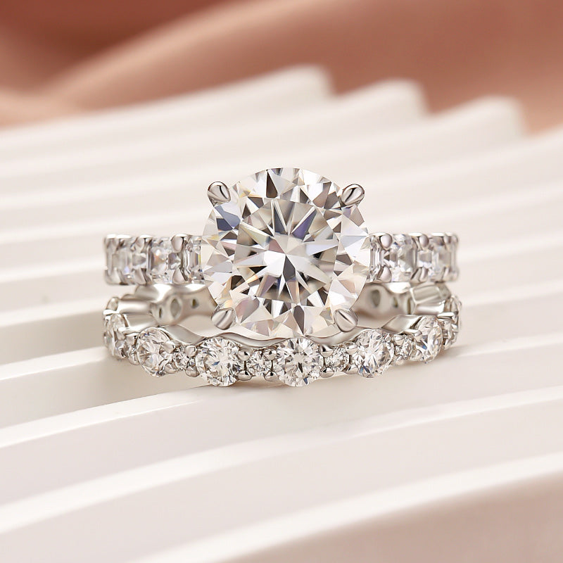 Moissanite 4.0Ct Oval Cut/Round Cut Engagement Ring With Round Cut/Asscher Cut Wedding Band Wedding Ring Set