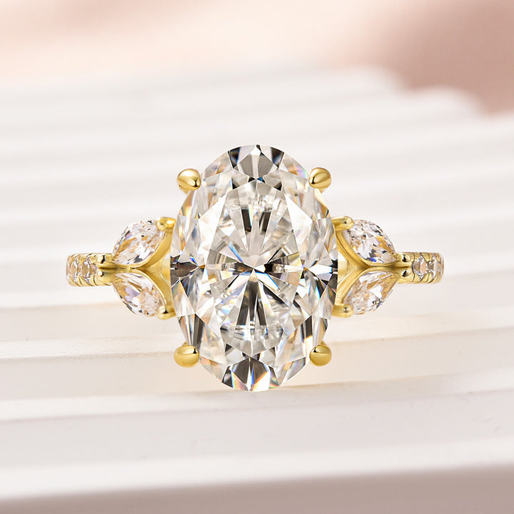 Rodiffy Moissanite 4.0 Ct Oval and Angled Marquise Five Stone Engagement Ring