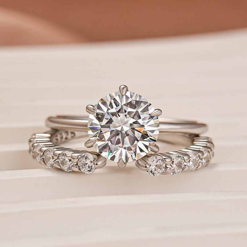 Moissanite 3.0Ct Round Cut 6 Prong White Gold Wedding Ring with Open Wedding Band