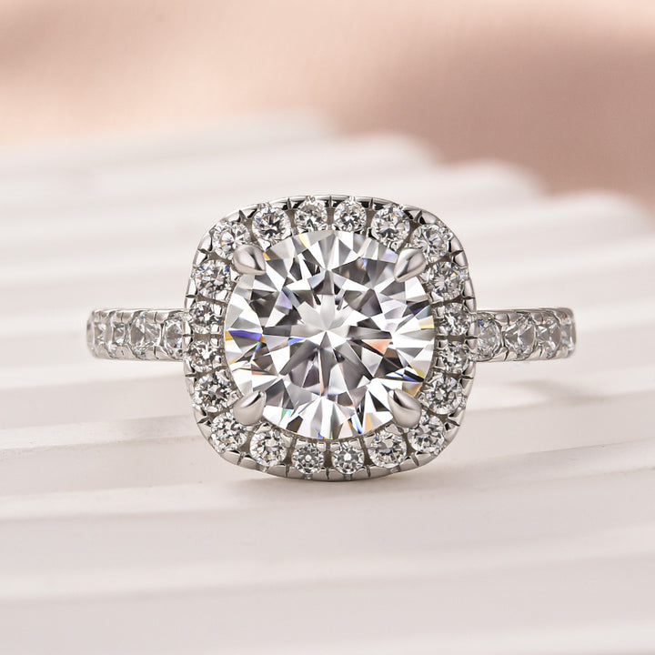 Rodiffy Moissanite 2.0 Ct Halo Round Cut White Gold Promise Ring