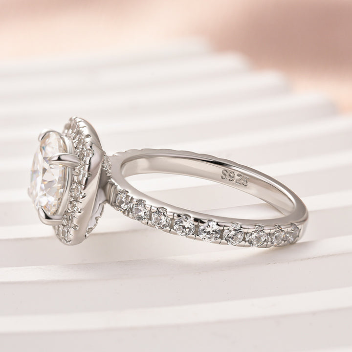 Rodiffy Moissanite 2.0 Ct Halo Round Cut White Gold Promise Ring