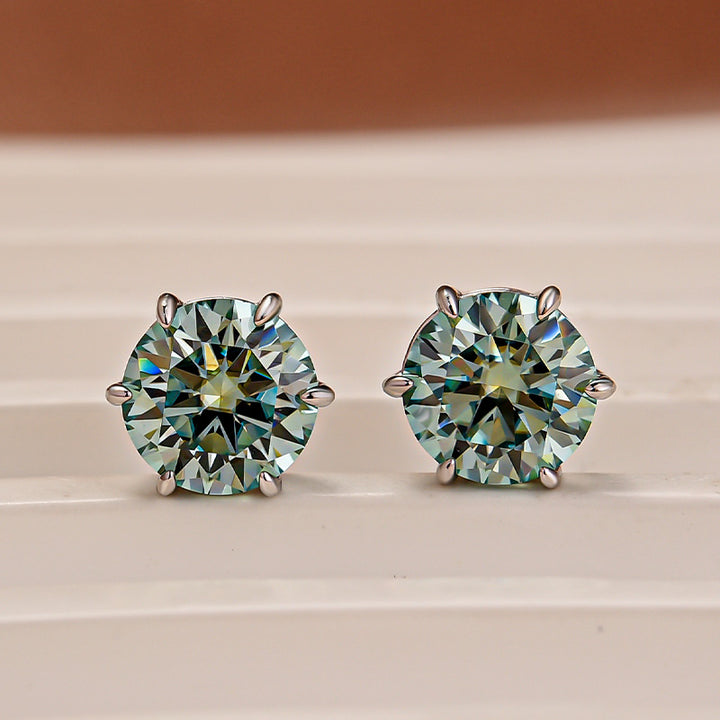 Moissanite Classic 1.2Ct*2 Round Cut 6 Prong Stud Earrings In Sterling Silver