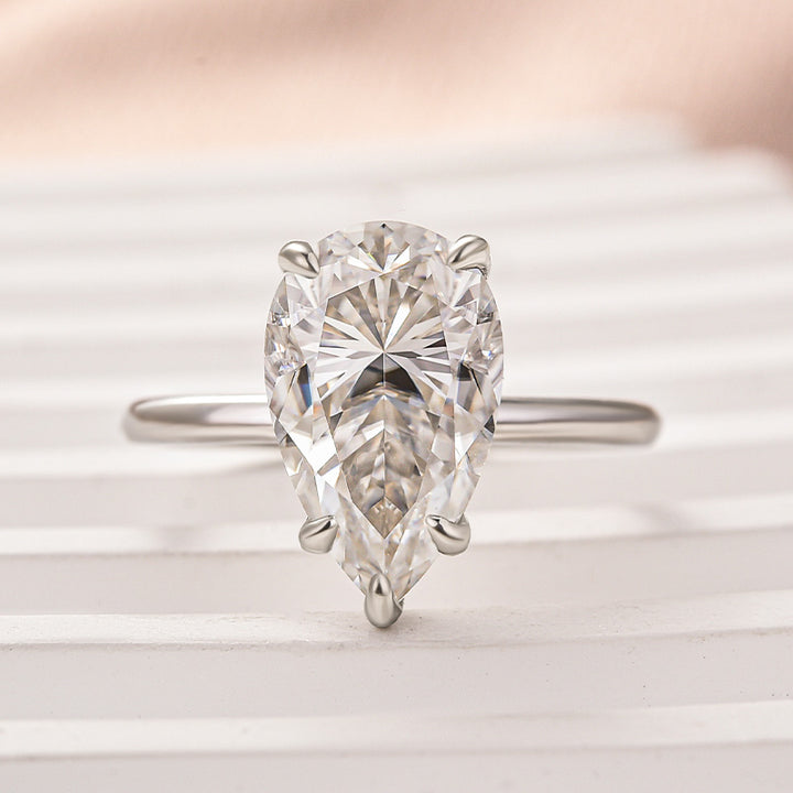Rodiffy Moissanite S925 Solitaire 4.0Ct Pear Cut White Gold Engagement Ring For Women