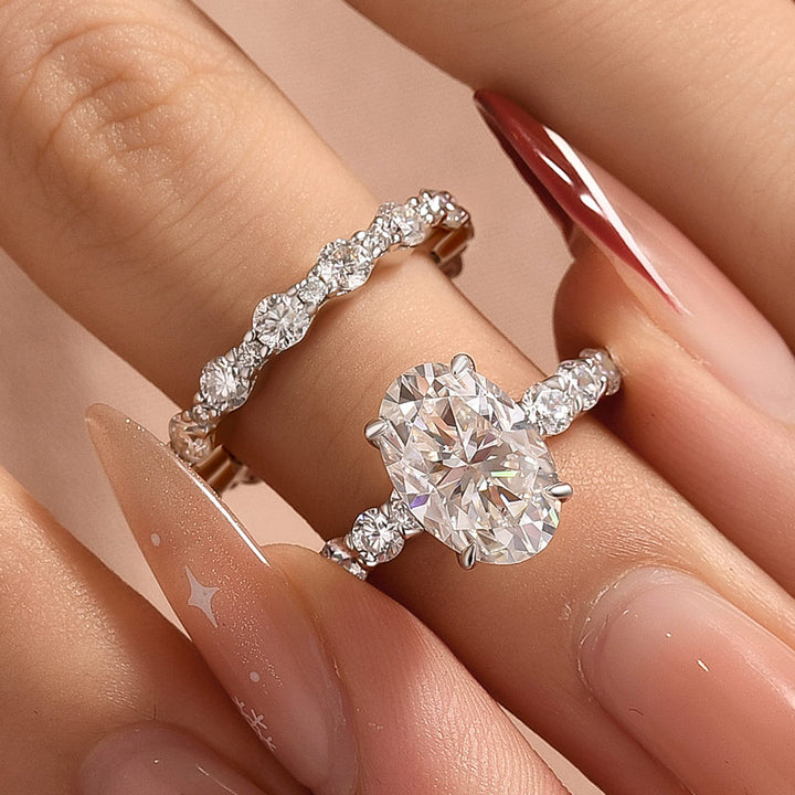 Rodiffy Moissanite 4.0Ct Oval Cut Engagement Ring With Round Cut Wedding Band Wedding Ring Set