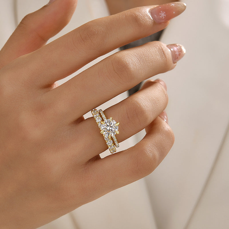 Moissanite 2.0Ct~3.0Ct Round Cut/4.0Ct Oval Cut Yellow Gold Wedding Ring Set