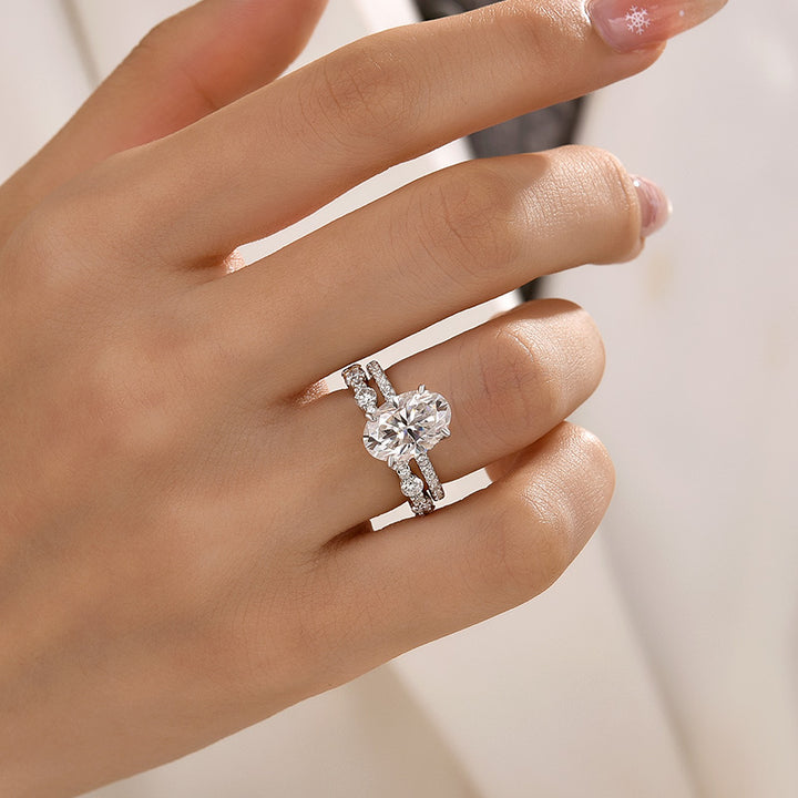 Rodiffy Moissanite 4.0Ct Oval Cut Engagement Ring With Round Cut Wedding Band Wedding Ring Set