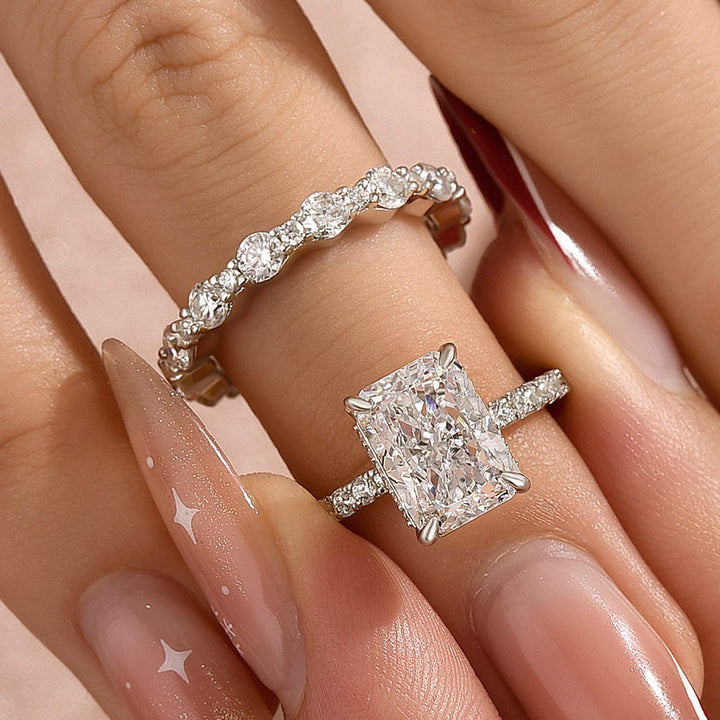 Rodiffy Moissanite 3.5Ct Radiant Cut Engagement Ring With Round Cut Wedding Band Wedding Ring Set