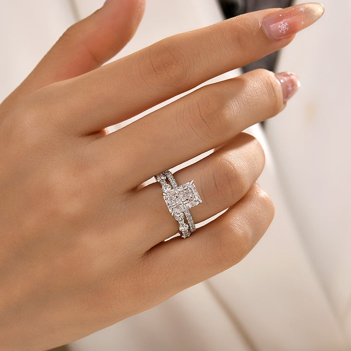 Rodiffy Moissanite 3.5Ct Radiant Cut Engagement Ring With Round Cut Wedding Band Wedding Ring Set