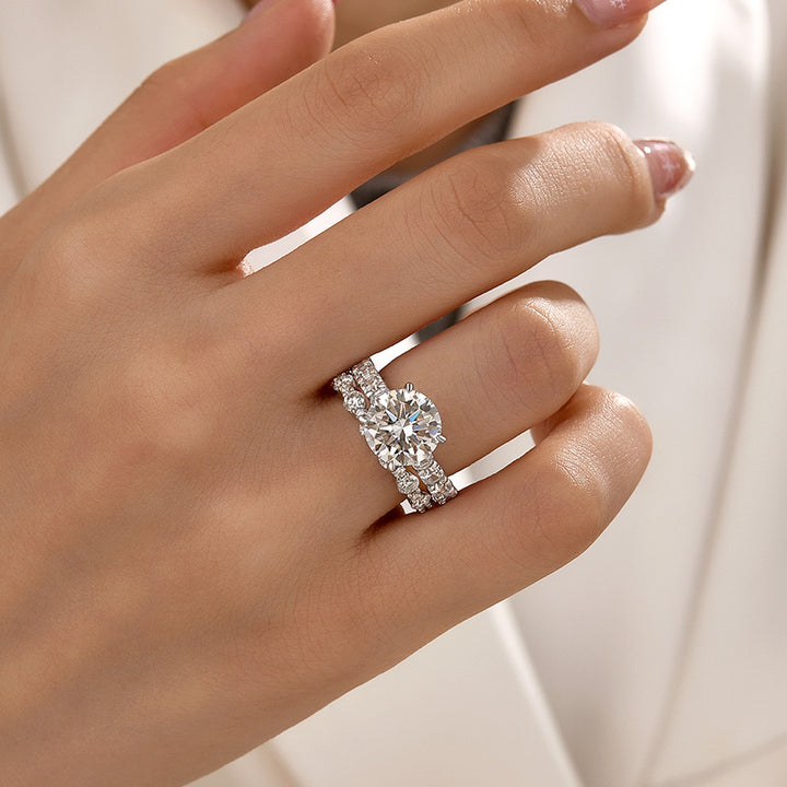 Rodiffy Moissanite 4.0Ct Round Cut Engagement Ring With Round Cut/Asscher Cut Wedding Band Wedding Ring Set