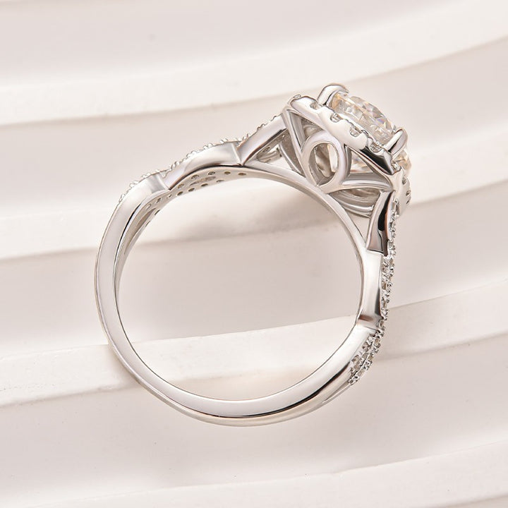 Moissanite 2.0 Ct Halo Round Cut Twist White Gold Engagement Ring