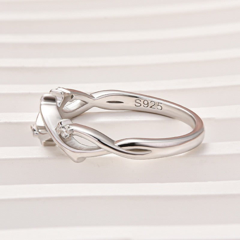 Moissanite Twig Round Cut White Gold Travel Ring In Sterling Silver