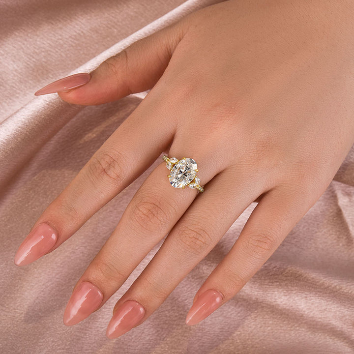 Rodiffy Moissanite 4.0 Ct Oval and Angled Marquise Five Stone Engagement Ring