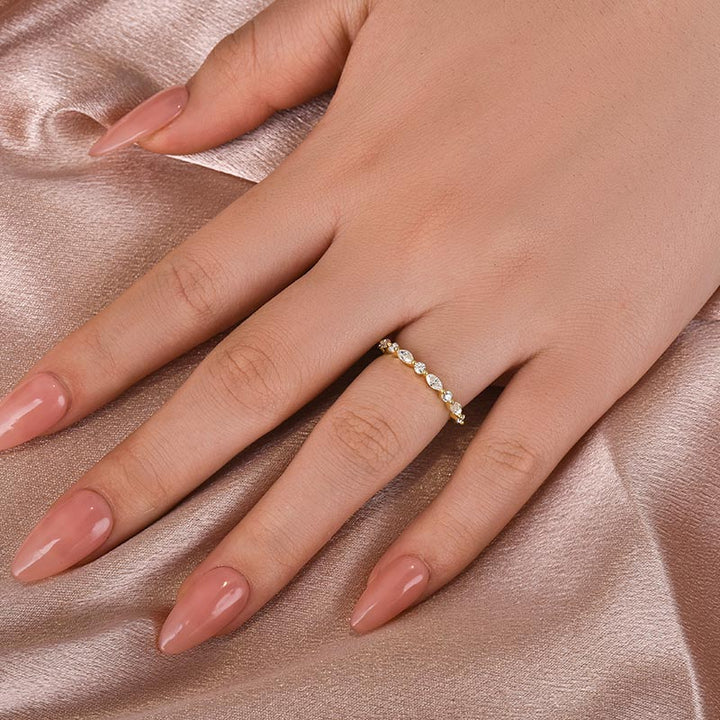 Rodiffy Moissanite 0.55 Ct Marquise-Round Yellow Gold Wedding Band