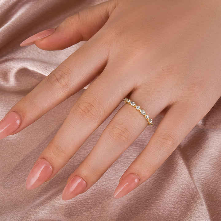 Rodiffy Moissanite 0.55 Ct Marquise-Round Yellow Gold Wedding Band