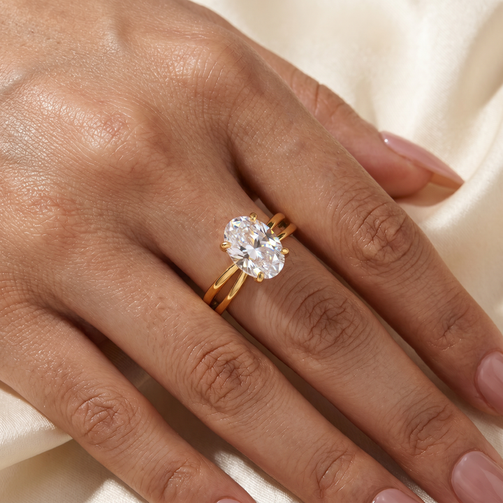 S925 Moissanite 2.5Ct Oval Cut Twist Split Shank 18K Yellow Gold Plated Engagement Ring &amp; Bridal Sets