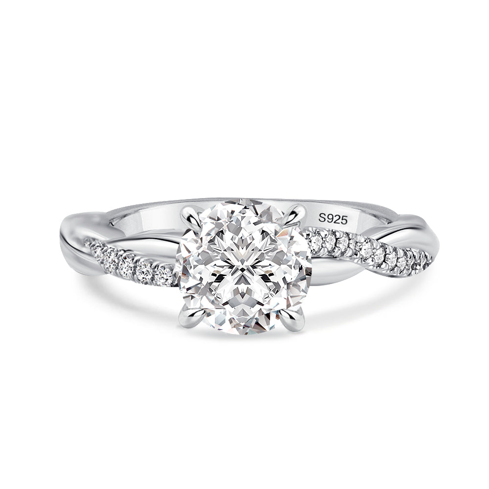 Rodiffy Moissanite 1.0Ct/1.2Ct/2.0 Ct Round Cut Twist White Gold Pave Promise Bridal Ring