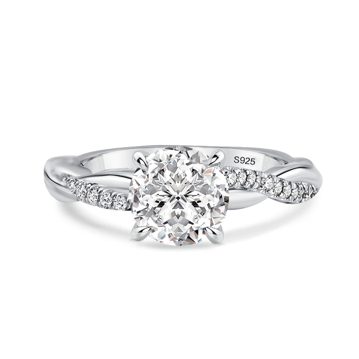 Rodiffy Moissanite 1.0Ct/1.2Ct/2.0 Ct Round Cut Twist White Gold Pave Promise Bridal Ring
