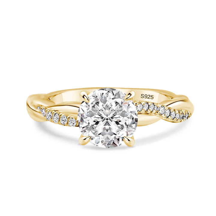 Rodiffy Moissanite 1.0Ct/1.2Ct/2.0 Ct Twist Yellow Gold Pave Promise Bridal Ring