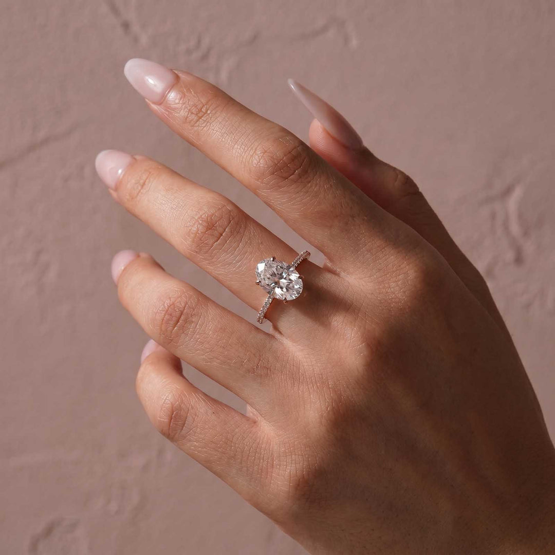 Moissanite 4.0 Ct Oval Cut Pavé Rose Gold Engagement Ring For Women