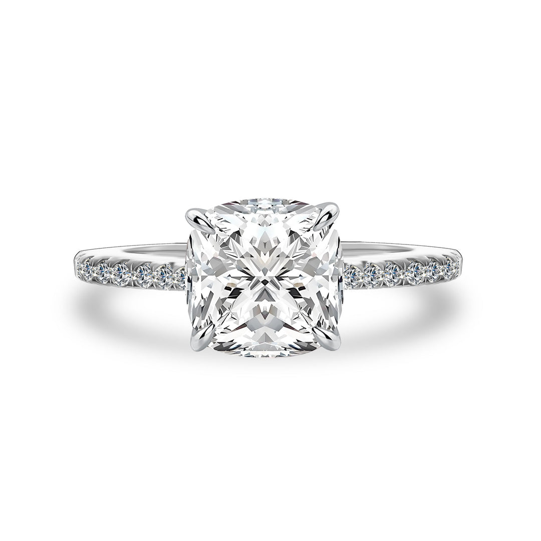 S925 Moissanite 3.5Ct Cushion Cut Double Hidden Halo Engagement Ring in Sterling Silver