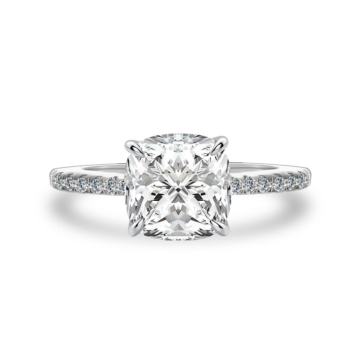 S925 Moissanite 3.5Ct Cushion Cut Double Hidden Halo Engagement Ring in Sterling Silver