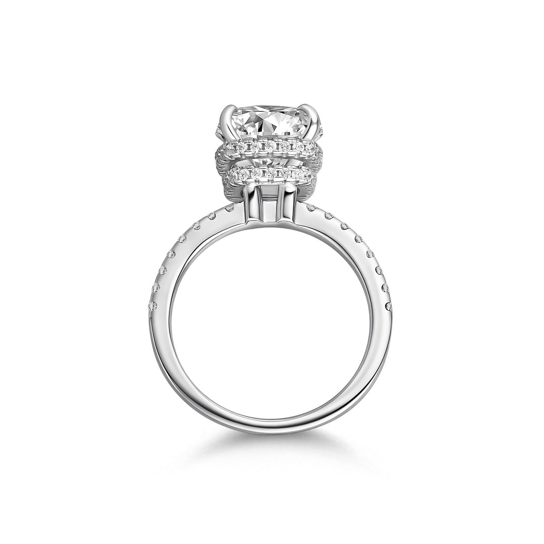 S925 Moissanite 3.5Ct Cushion Cut Double Hidden Halo Engagement Ring in Sterling Silver