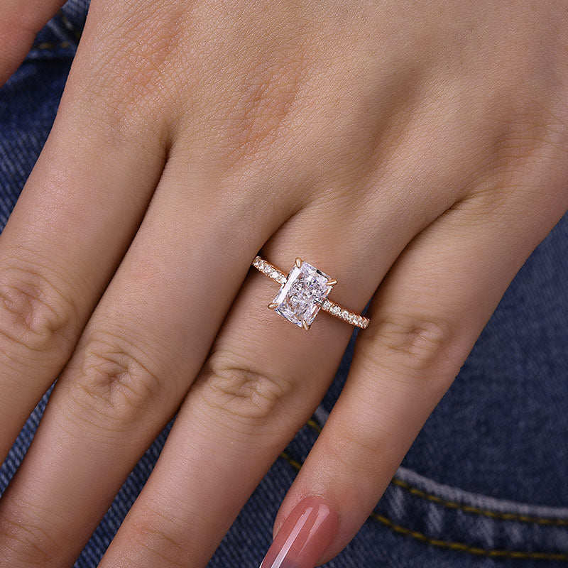 Rodiffy Moissanite 2.0 Ct Radiant Cut Rose Gold Engagement Ring