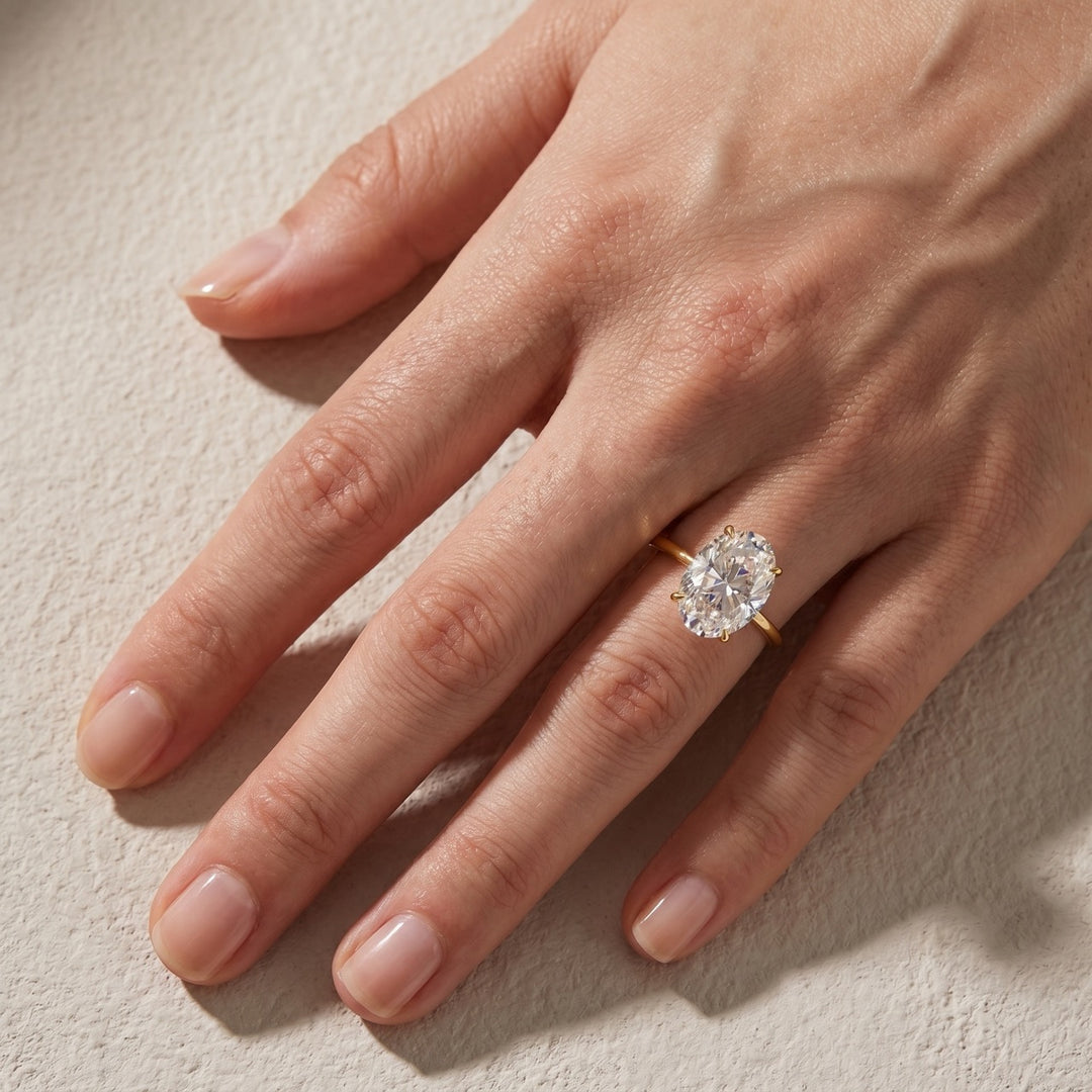 S925 Moissanite 2.0 Ct ～5.5 Ct Oval Cut Yellow Gold/White Gold Promise Ring For Women
