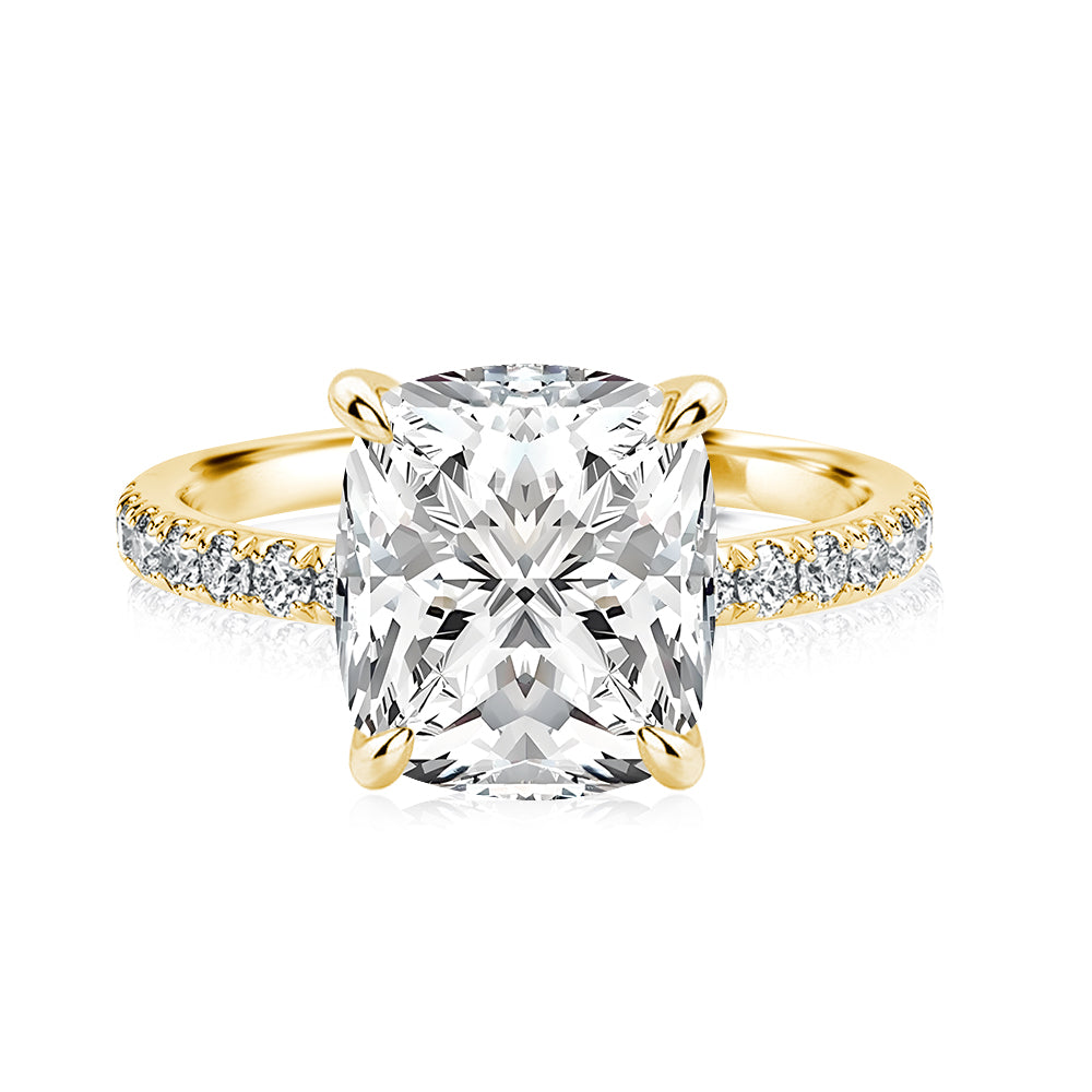 Rodiffy Moissanite 3.0 Ct Cushion Cut Yellow Gold Engagement Ring For Women