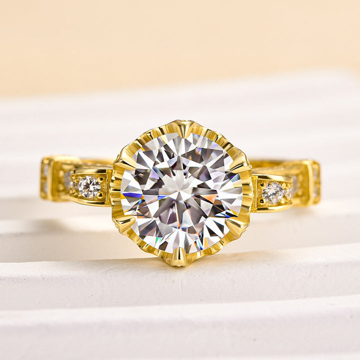 Rodiffy Moissanite 2.0Ct Round Cut Yellow Gold Promise Bridal Ring