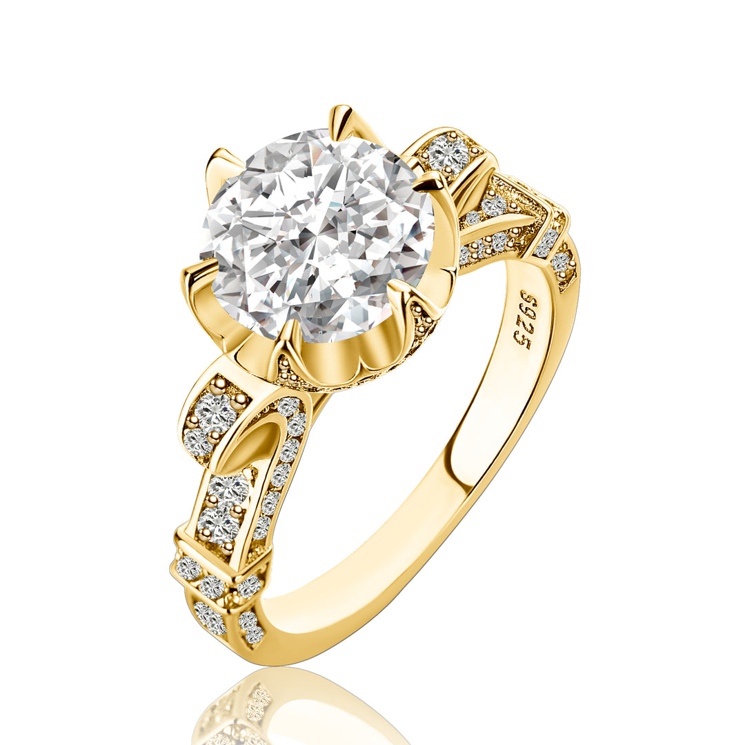 Rodiffy Moissanite 2.0Ct Round Cut Twist Yellow Gold Promise Bridal Ring