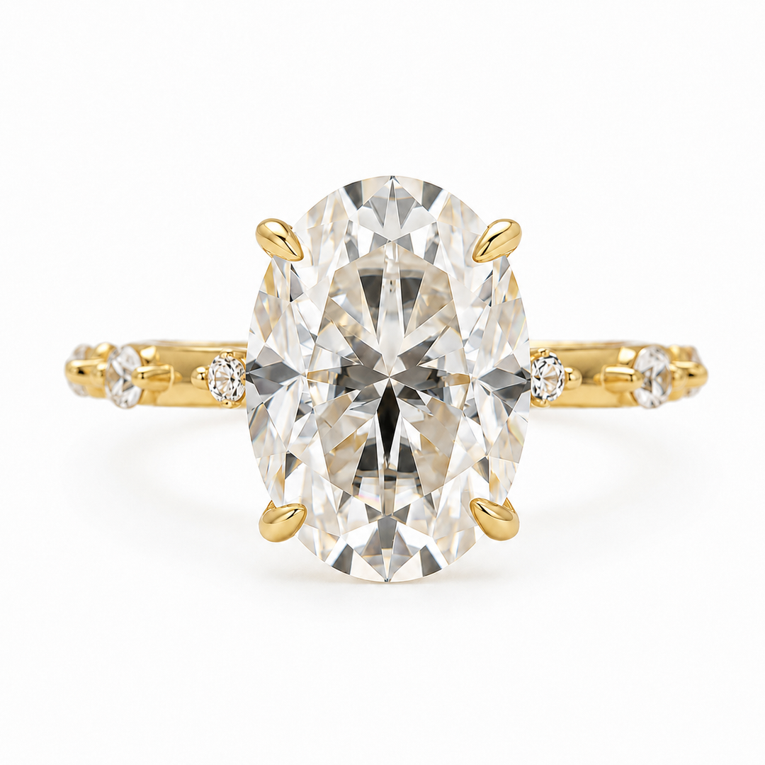 Yellow Gold 5.5 Ct Oval Cut Moissanite Engagement Ring In Sterling Silver