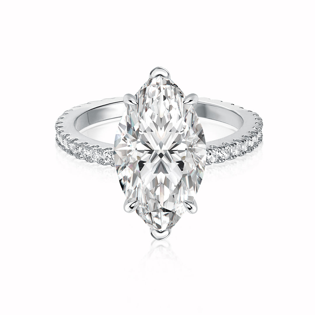 Rodiffy Moissanite 1.0Ct～4.0 Ct Marquise Cut White Gold Half-Coverage Engagement Ring