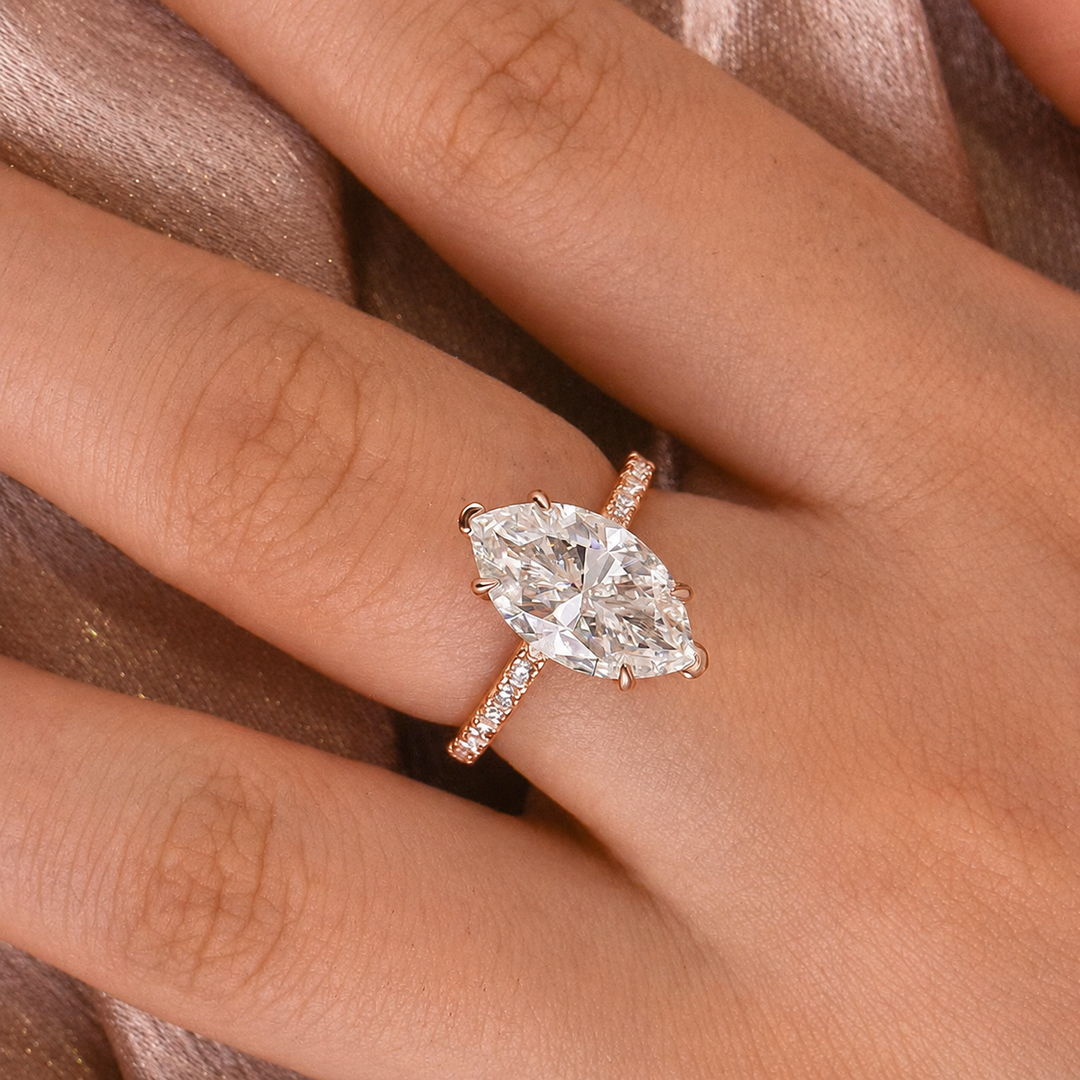 Rodiffy Moissanite 4.0 Ct Marquise Cut Yellow Gold Half-Coverage Engagement Ring