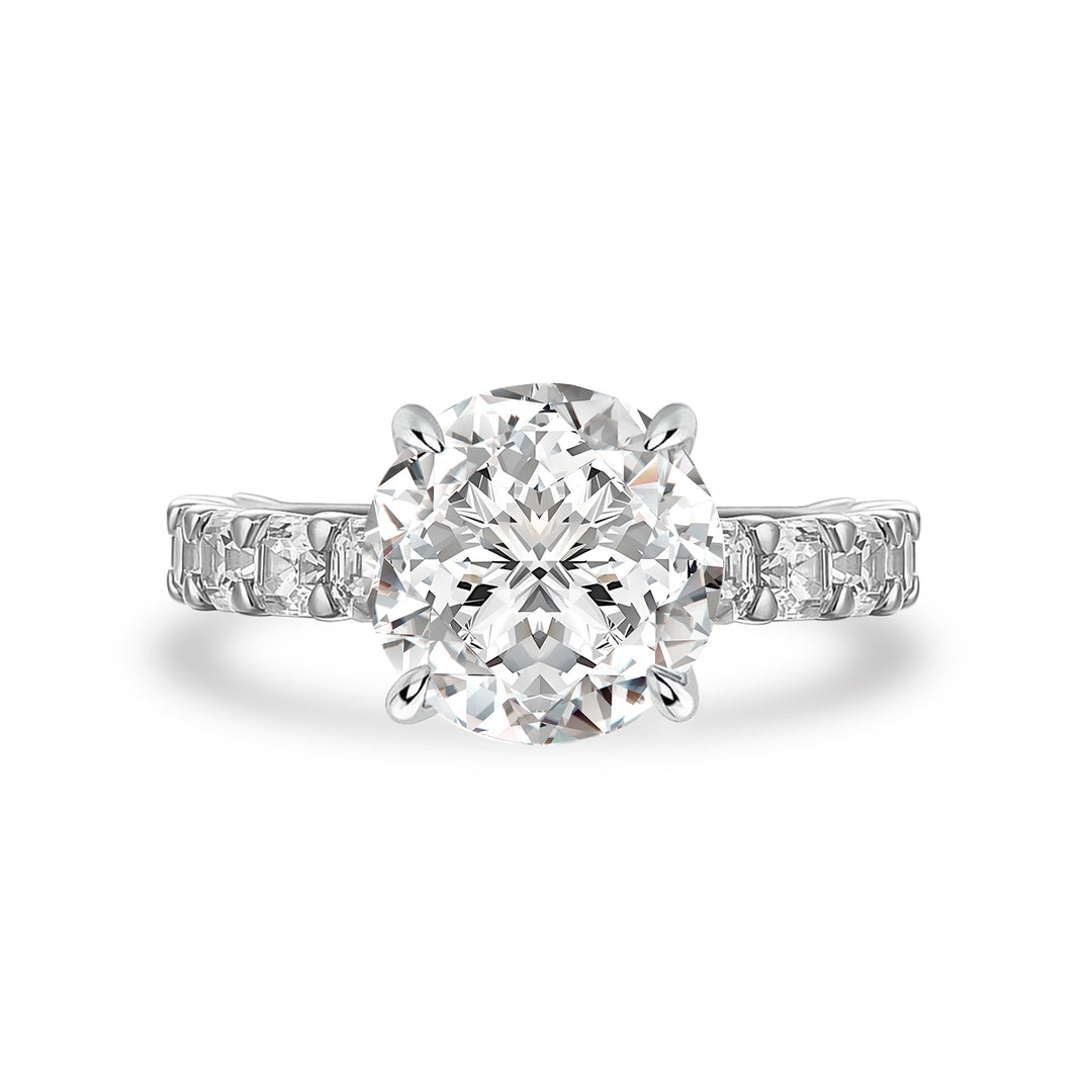 Rodiffy Moissanite 4.0 Ct Round White Gold Engagement Ring with Asscher Cut Wedding Band